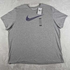 NIKE Dri Fit Tee Shirt Men's 3XL XXXL‎ Gray Casual Comfort Big Logo Swoosh NWT